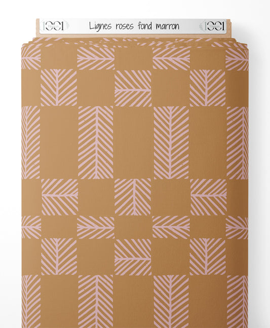 Tissu - Lignes roses sur fond marron