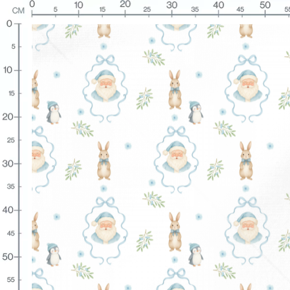Tissu - Pere Noel bleu et animaux