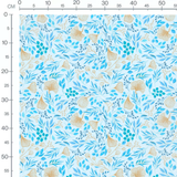 Tissu - Feuilles bleues et fleurs dorées