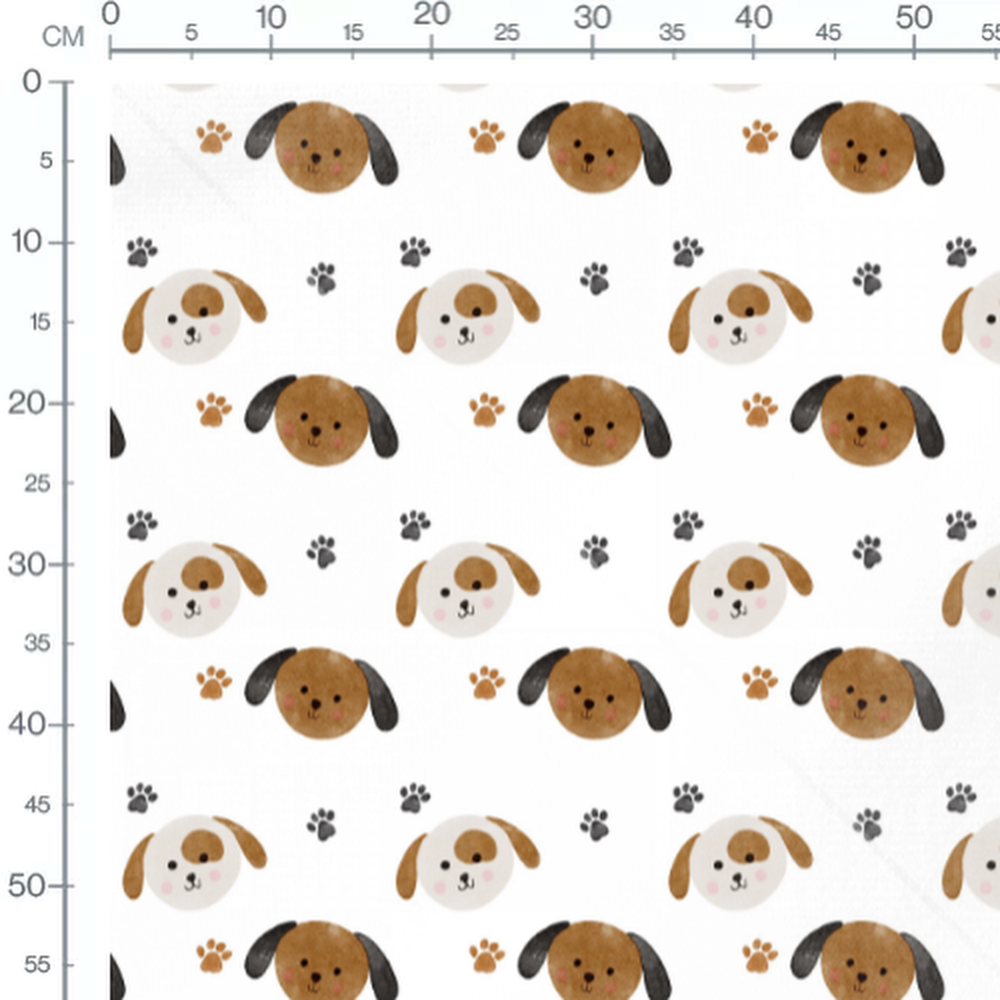 Tissu - Chiots sur fond blanc