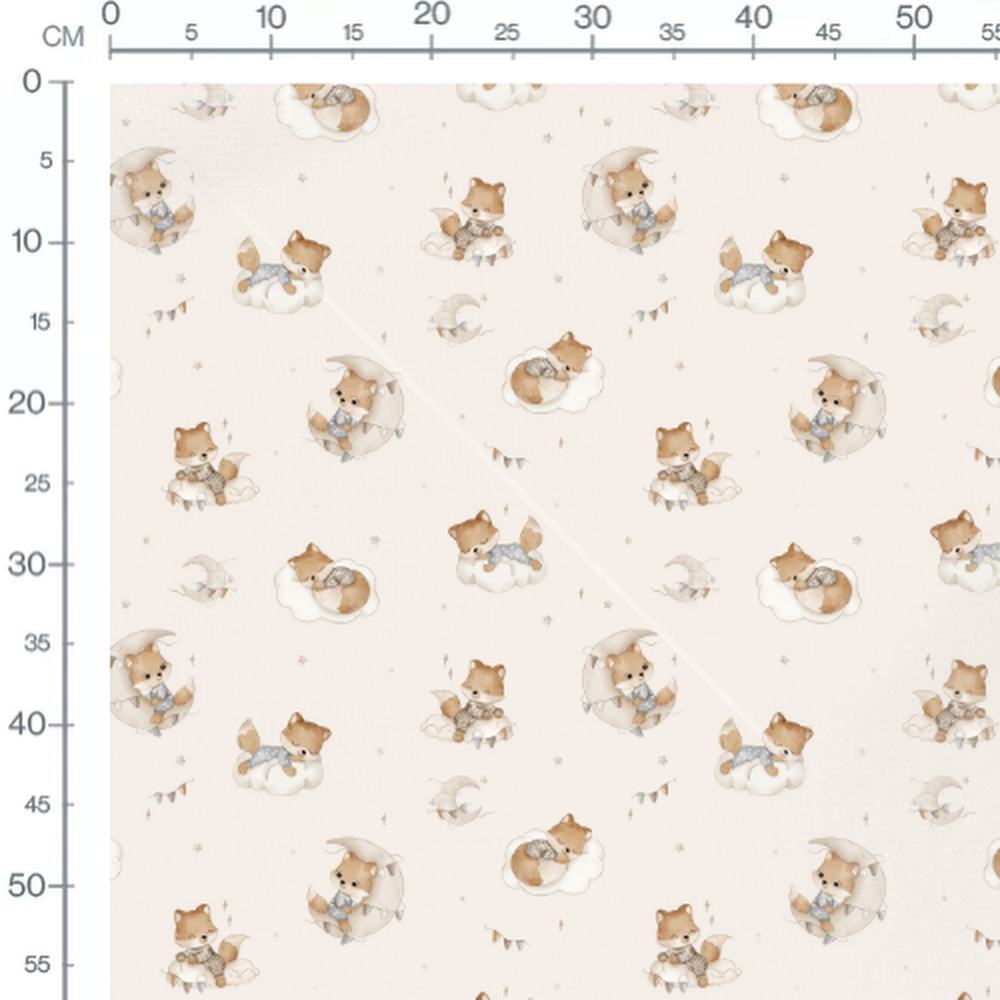 Tissu - Renards bruns et étoiles grises