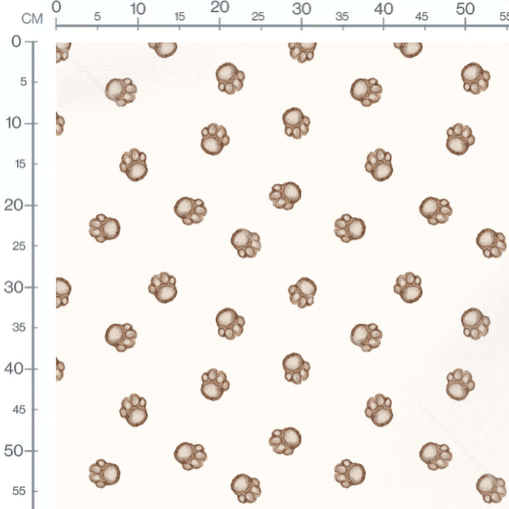 Tissu - Empreintes marron sur blanc
