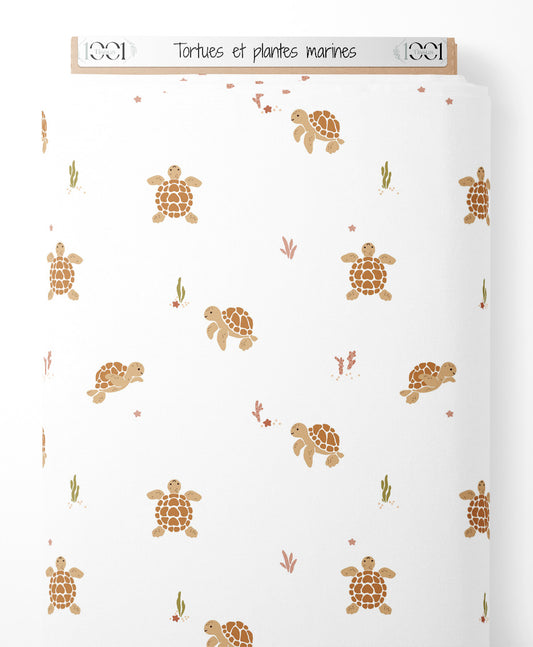 Tissu - Tortues et plantes marines