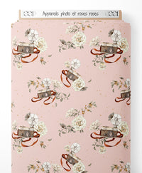 Tissu - Appareils photo et roses roses
