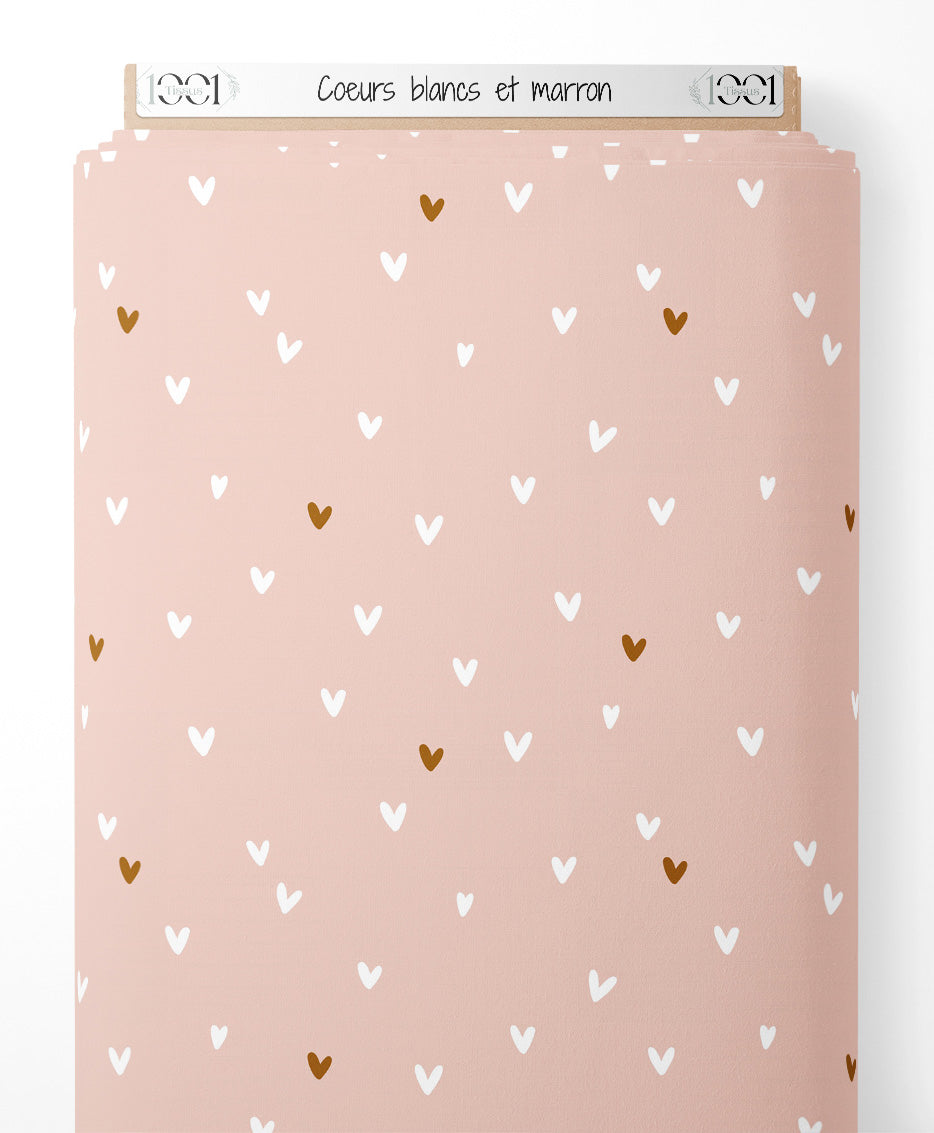 Tissu - Cœurs blancs et marron
