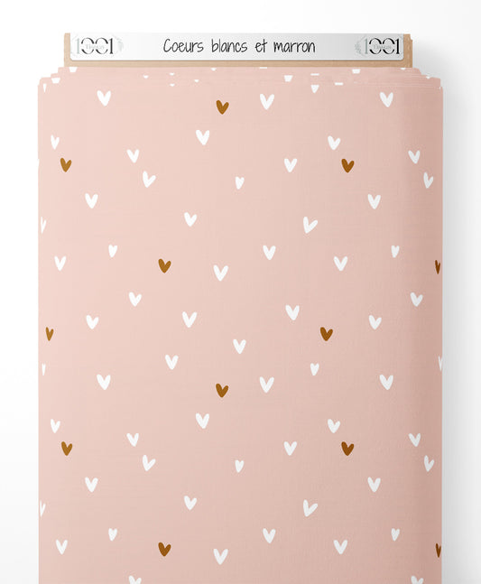 Tissu - Cœurs blancs et marron