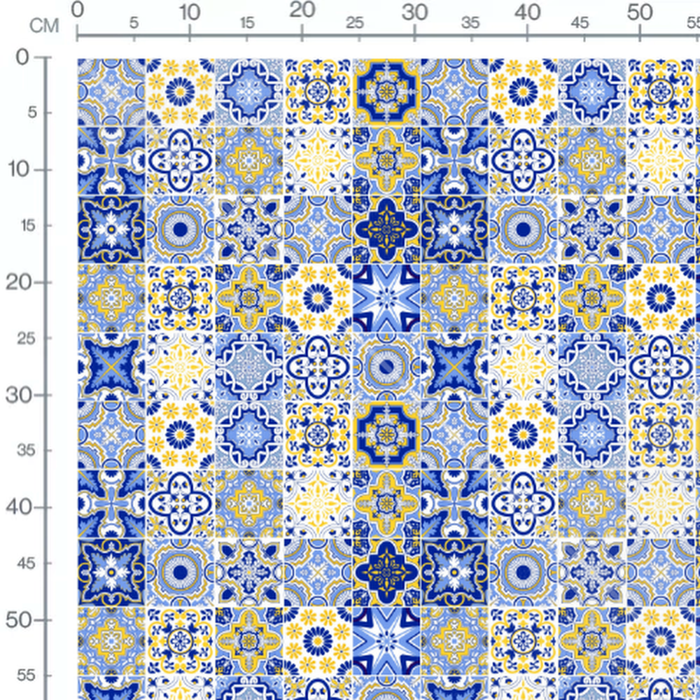 Tissu - Carreaux géométriques floraux