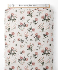 Tissu - Roses roses sur fond blanc 2