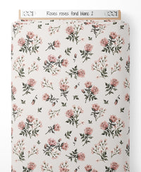 Tissu - Roses roses sur fond blanc 2