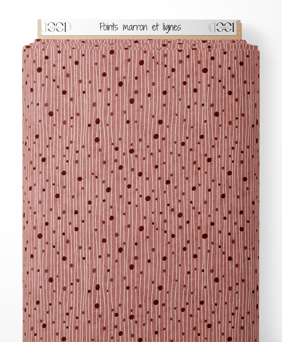 Tissu - Points marron et lignes