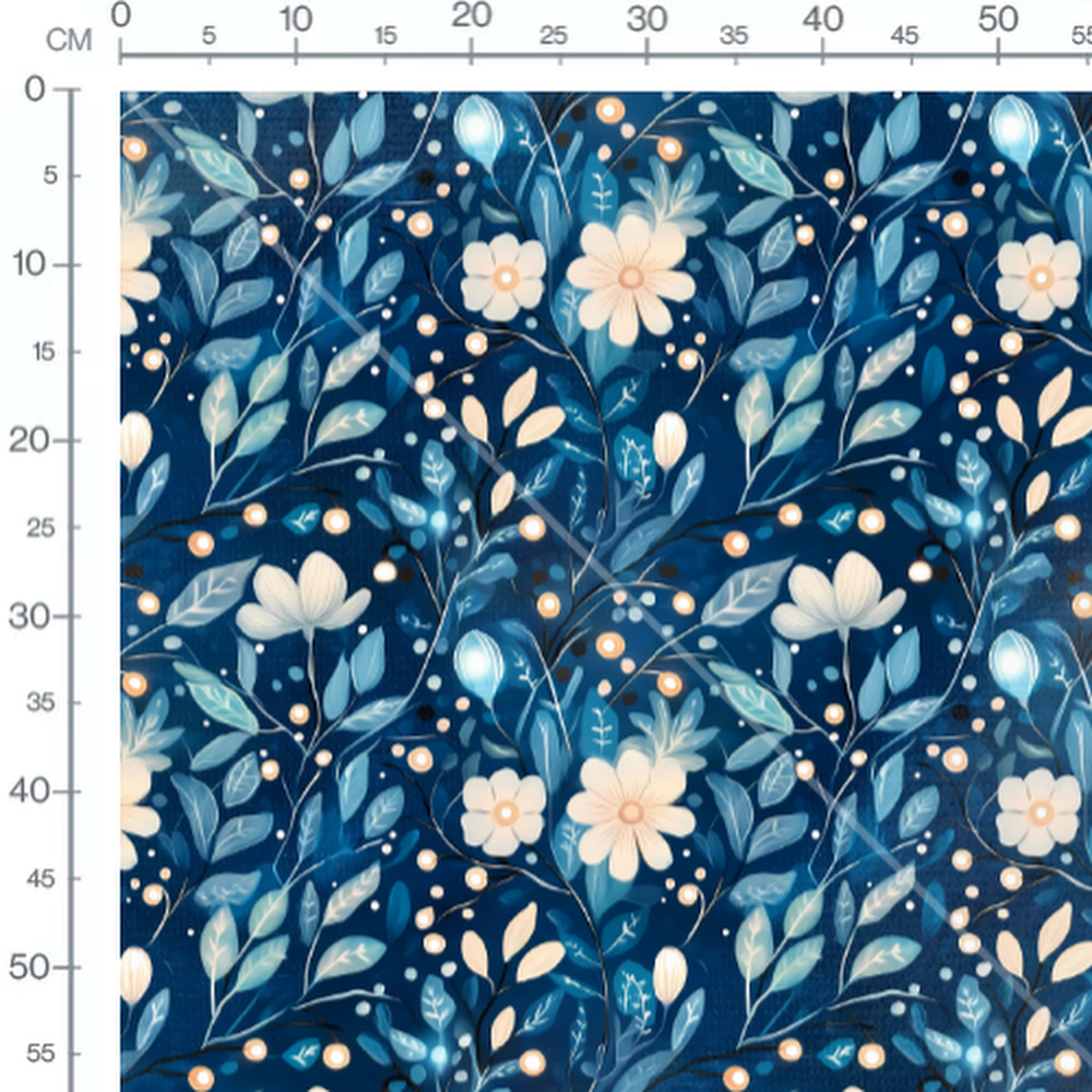 Tissu - feuillage bleu nuit