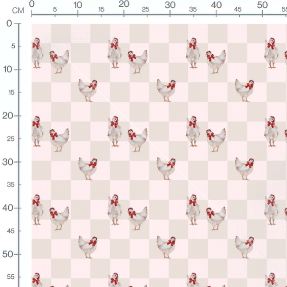 Tissu - Poules avec nœuds rouges