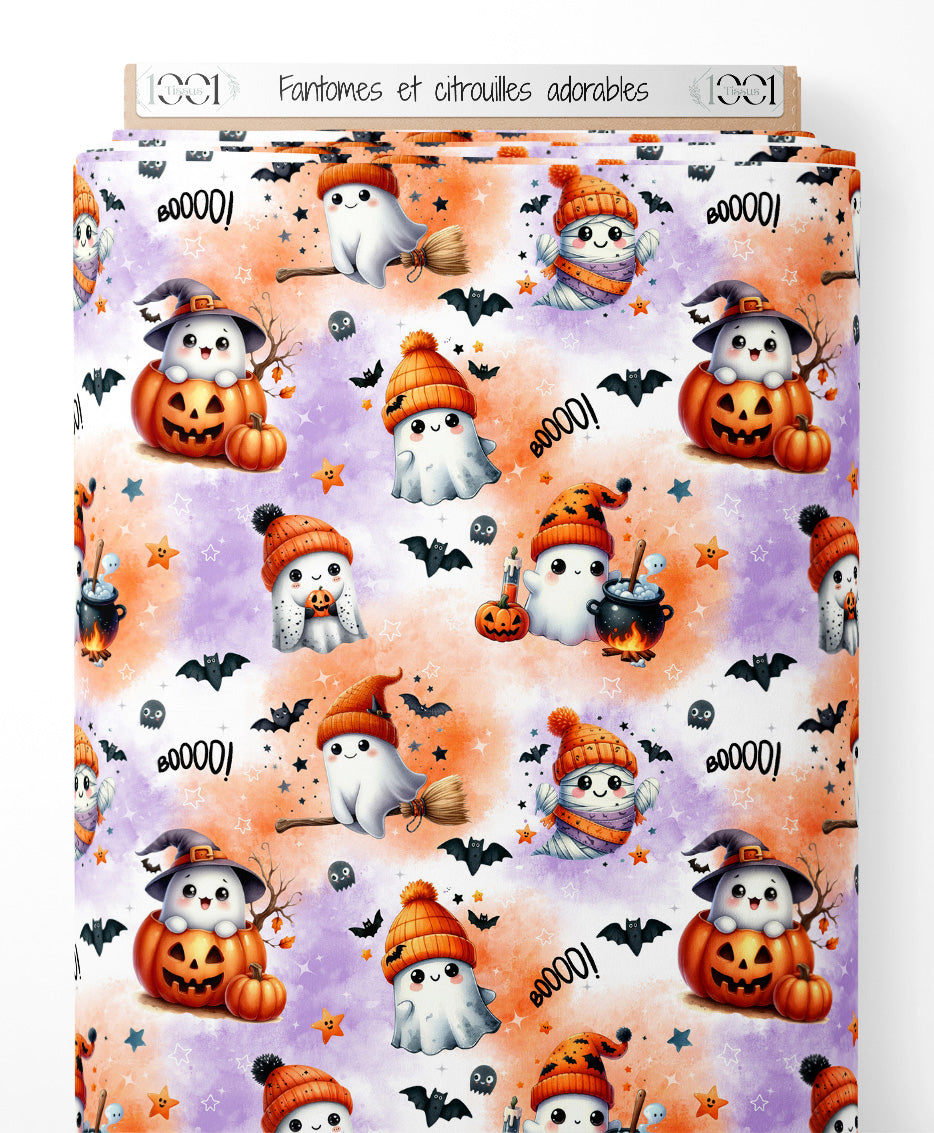 Tissu - Fantômes et citrouilles adorables