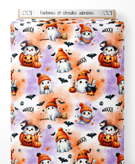 Tissu - Fantômes et citrouilles adorables