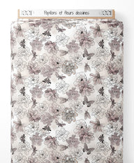 Tissu - Papillons et fleurs dessinés