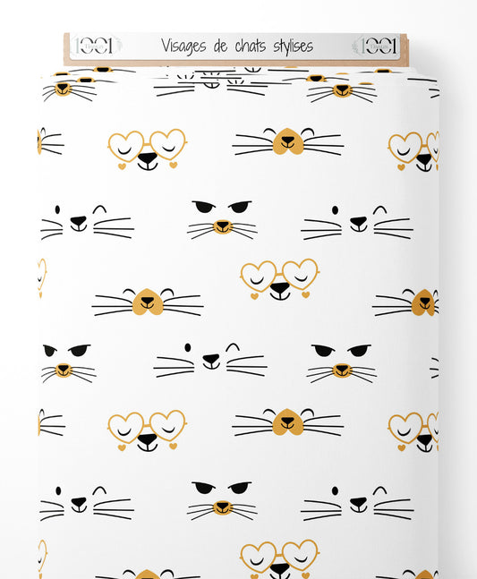 Tissu - Visages de chats stylisés