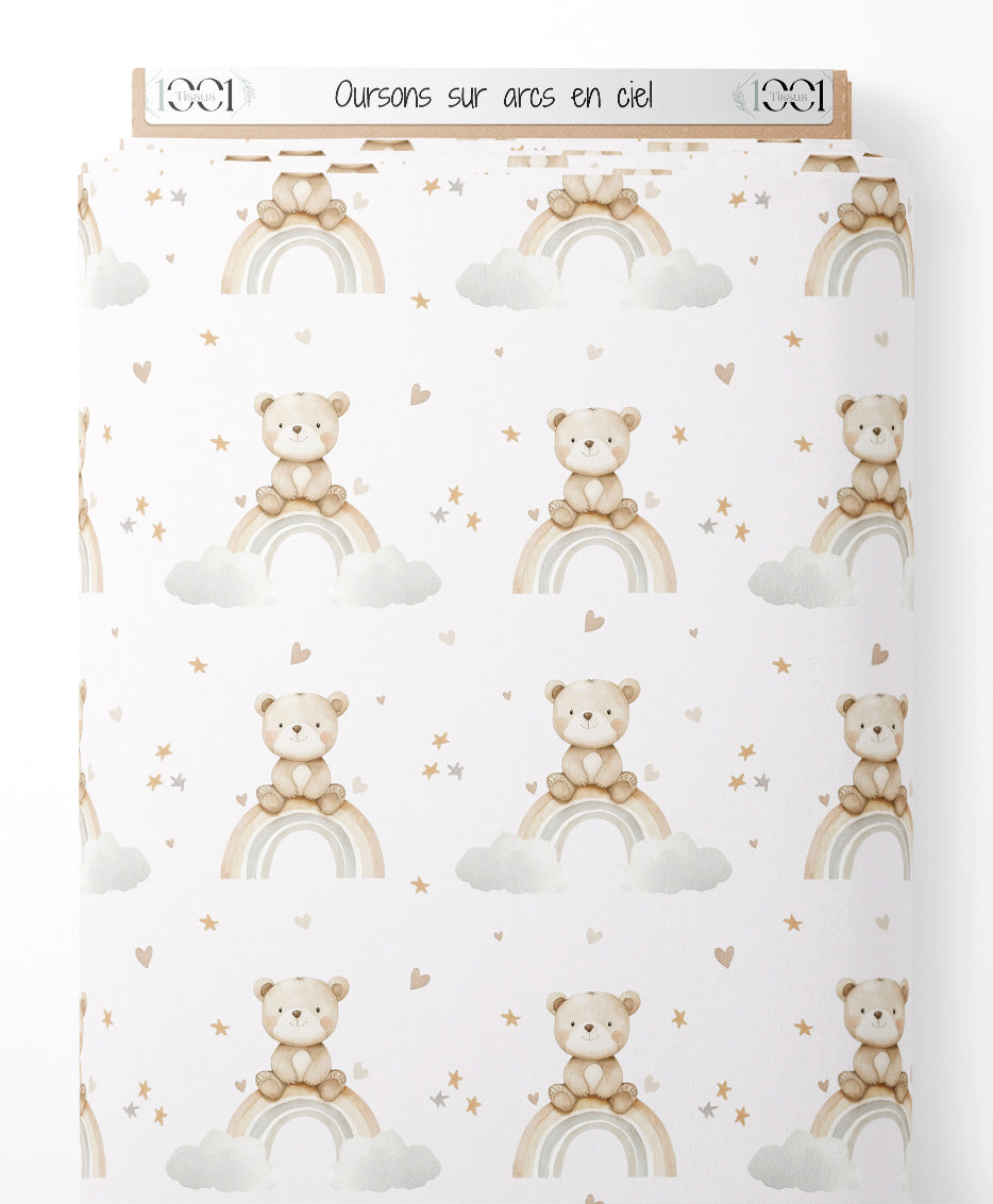 Tissu - Oursons sur arcs-en-ciel