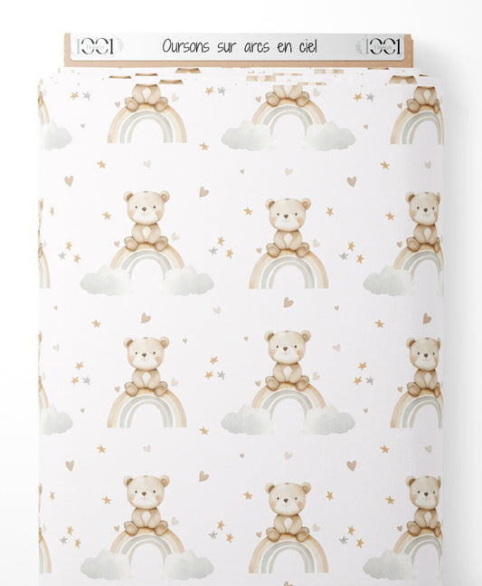 Tissu - Oursons sur arcs-en-ciel