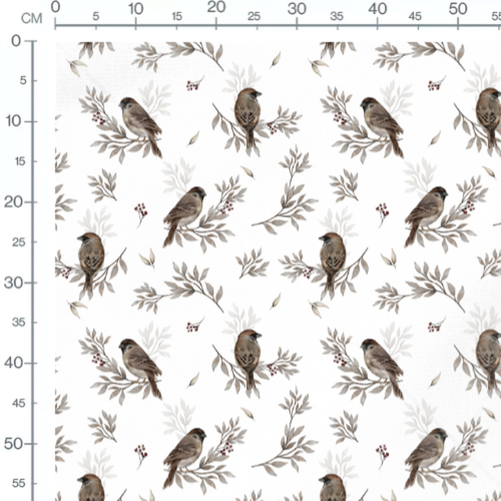 Tissu - Oiseaux sur branches feuillues