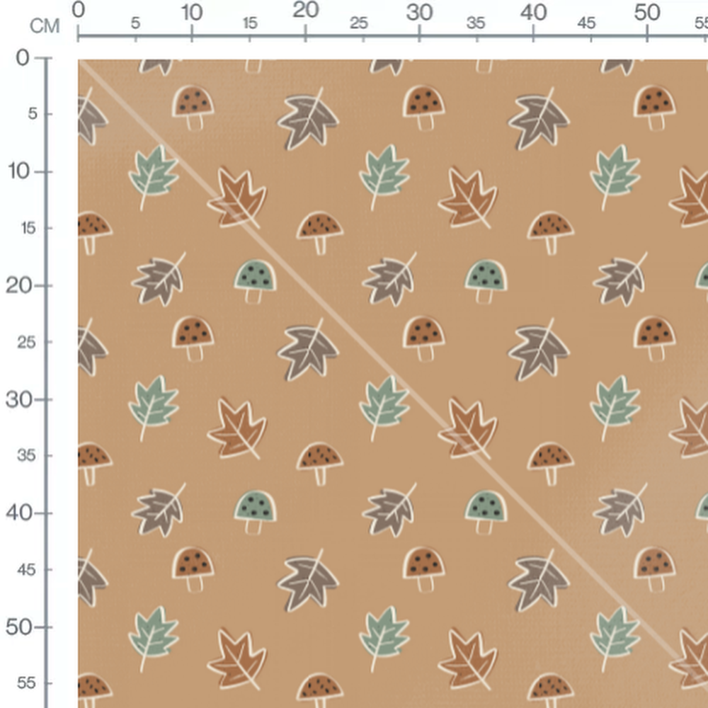 Tissu - Feuilles et champignons colorés