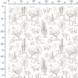 Tissu - Ours marron et arbres clairs