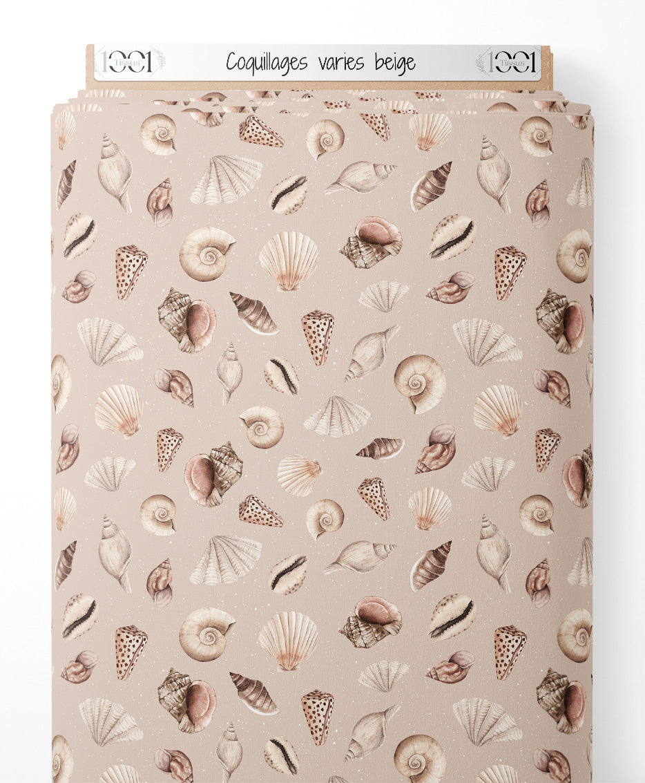 Tissu - Coquillages variés beige