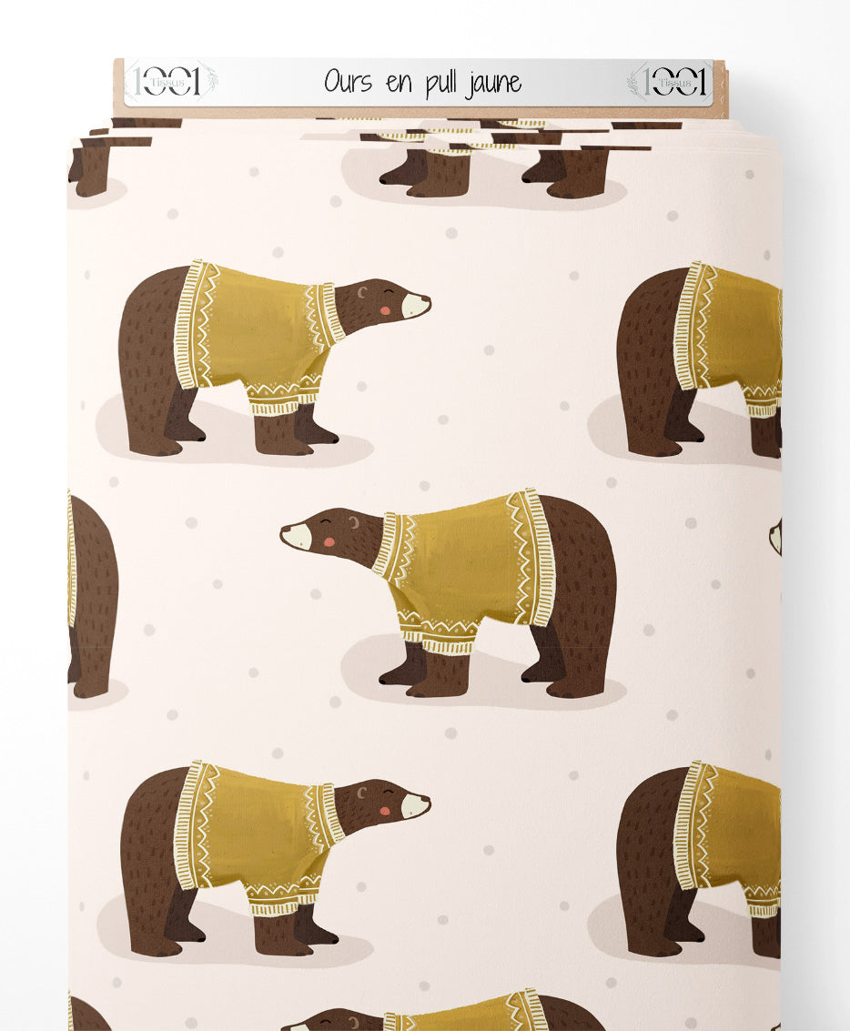 Tissu - Ours en pull jaune
