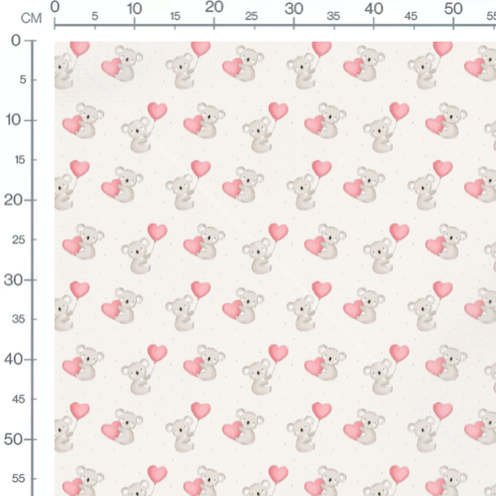 Tissu - Koalas avec cœurs roses