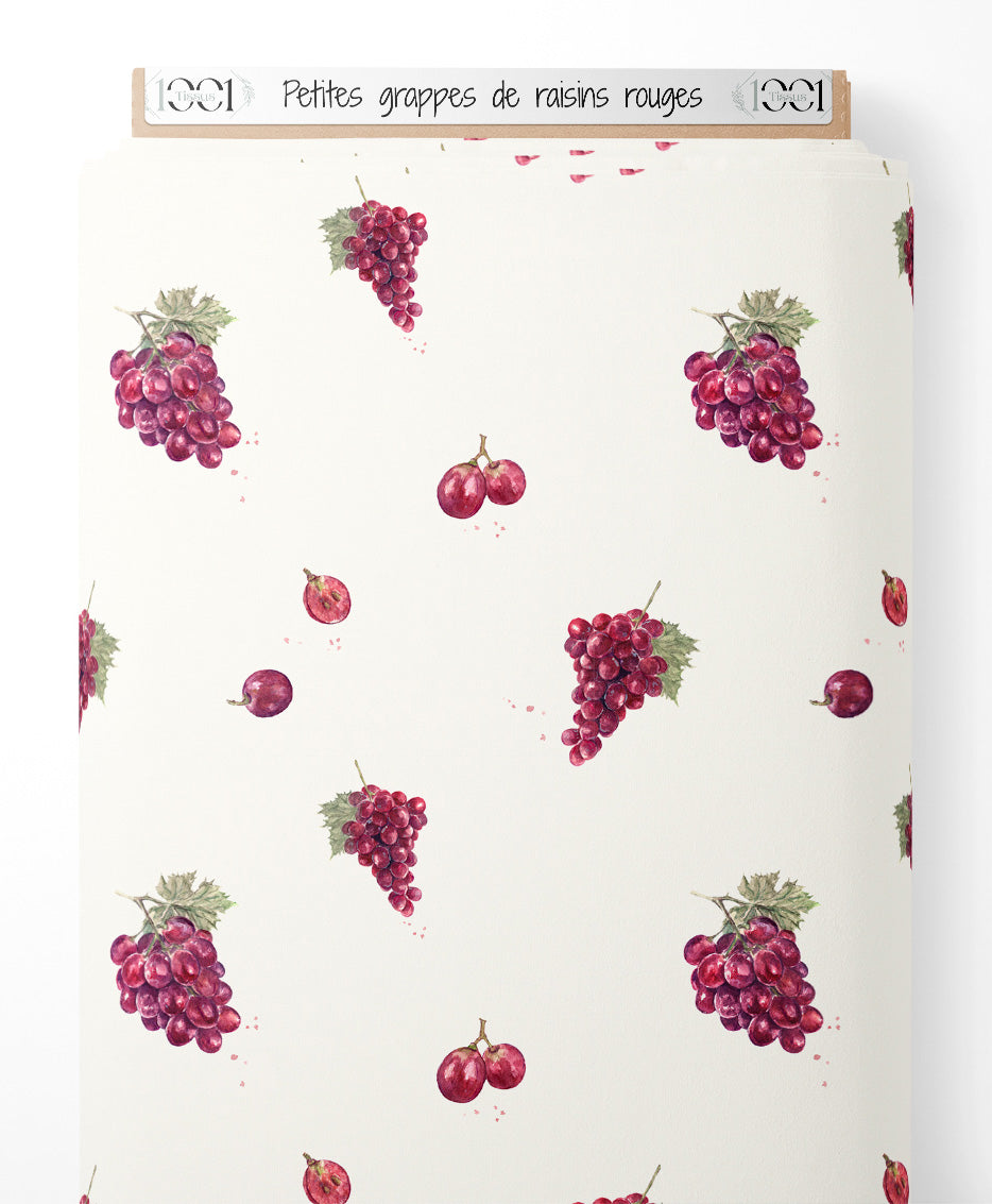 Tissu - Petites grappes de raisins rouges