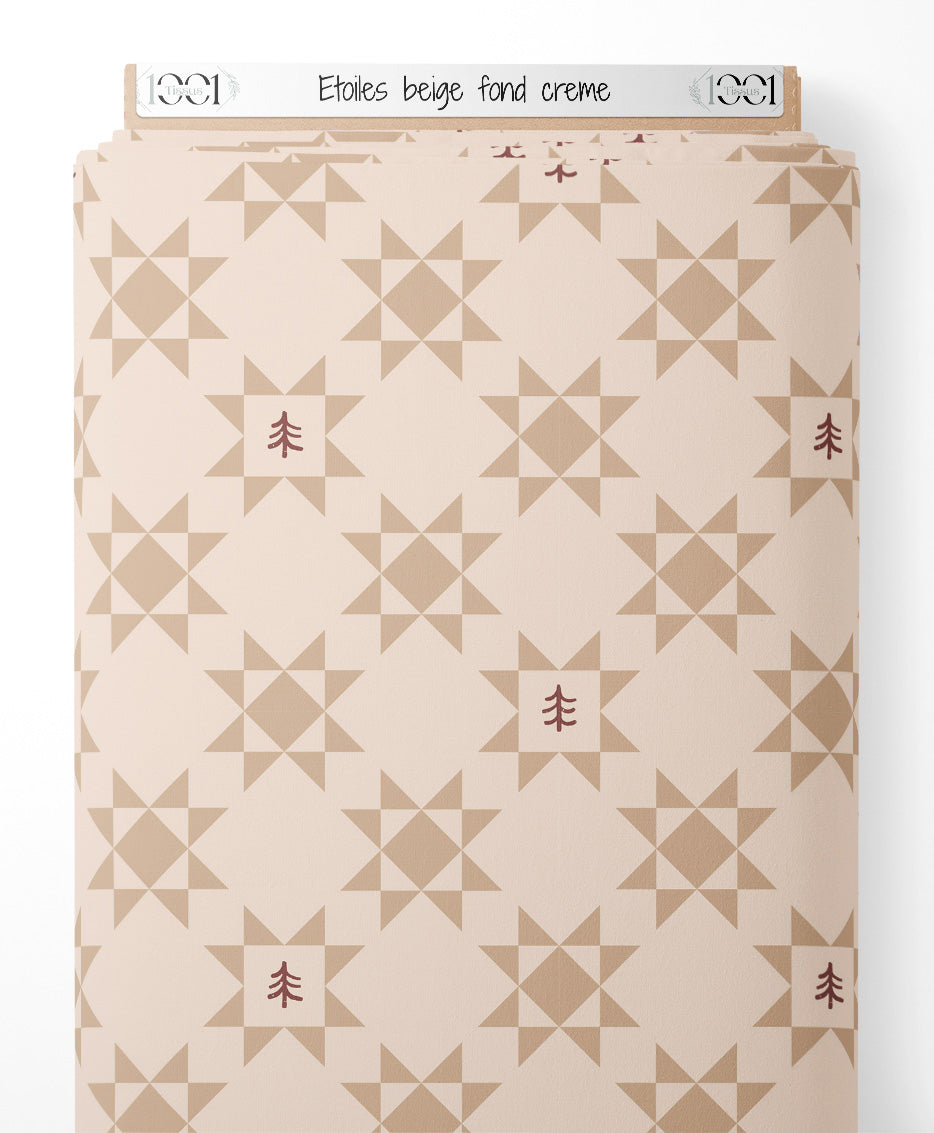 Tissu - Étoiles beige sur fond crème