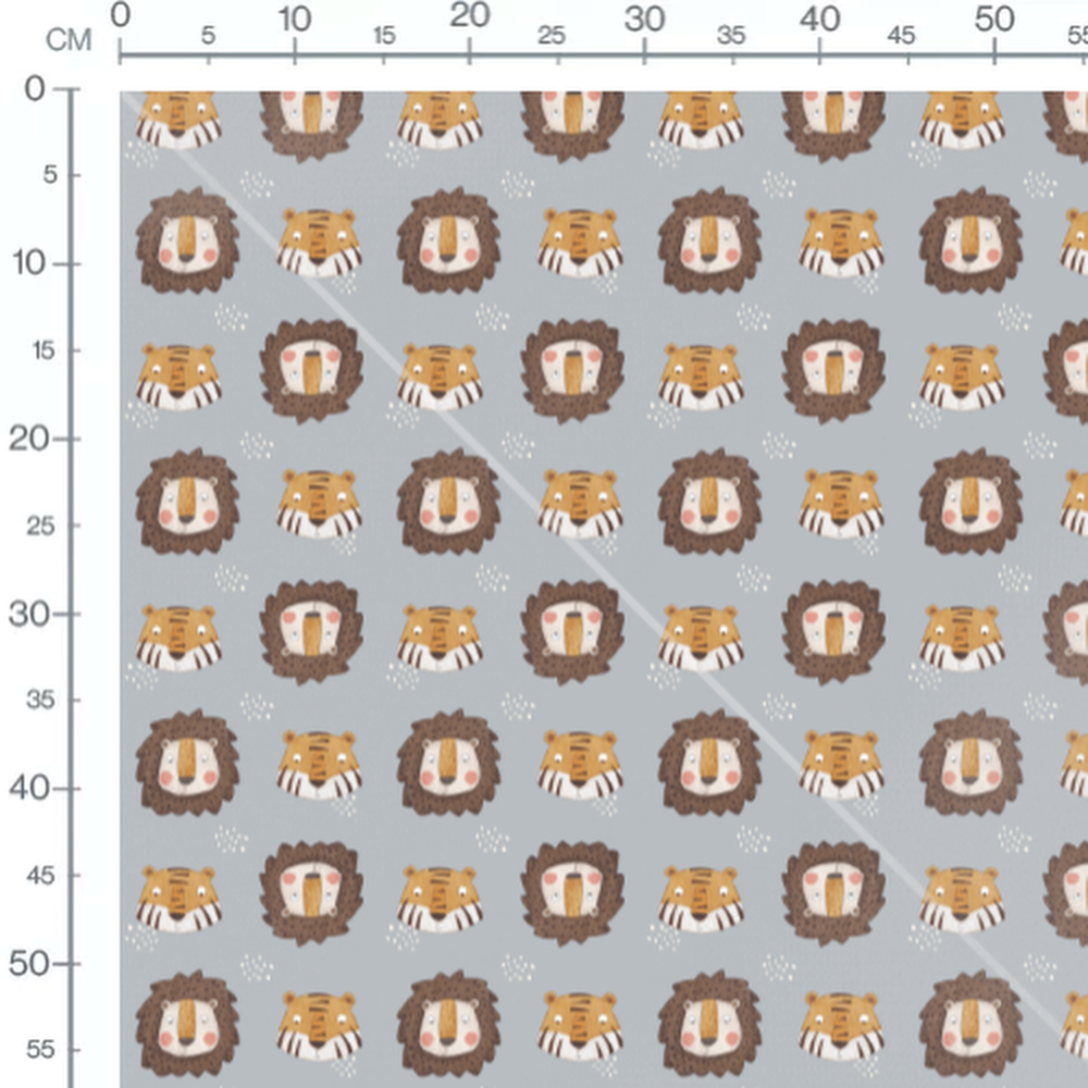 Tissu - Têtes de lion et tigre