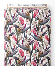 Tissu - Fleurs exotiques et feuilles