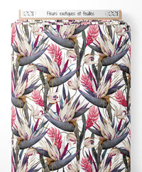Tissu - Fleurs exotiques et feuilles
