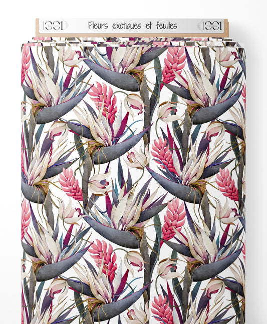 Tissu - Fleurs exotiques et feuilles