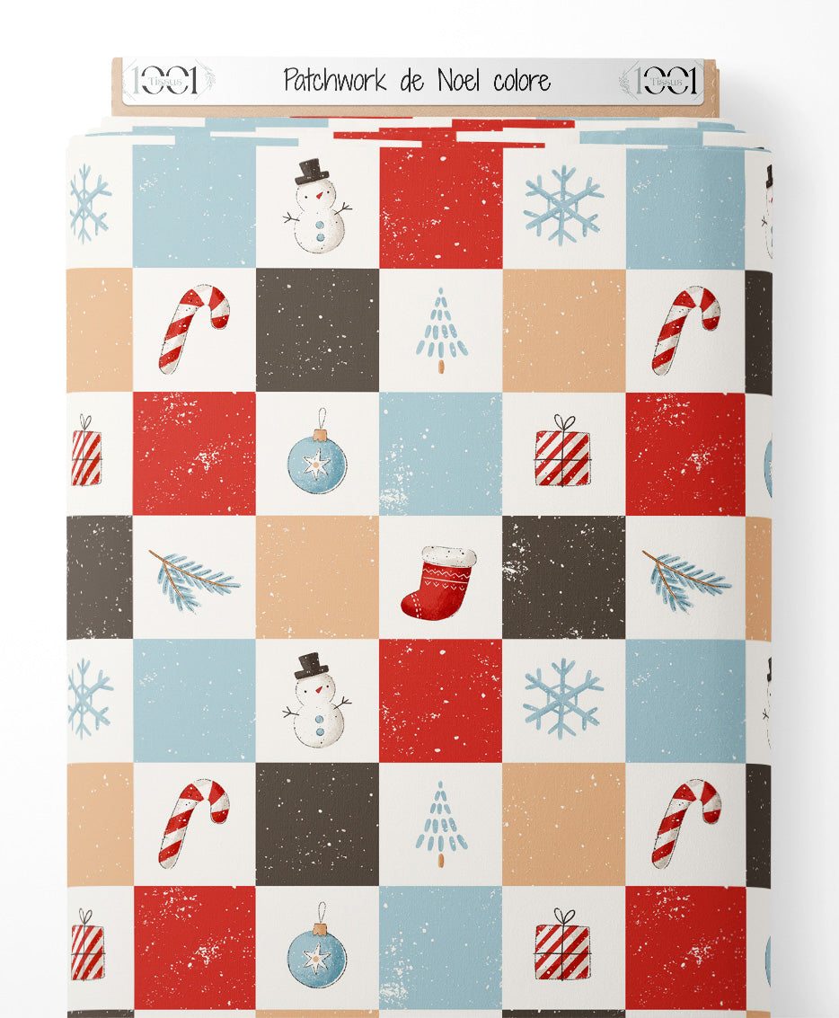 Tissu - Patchwork de Noël coloré