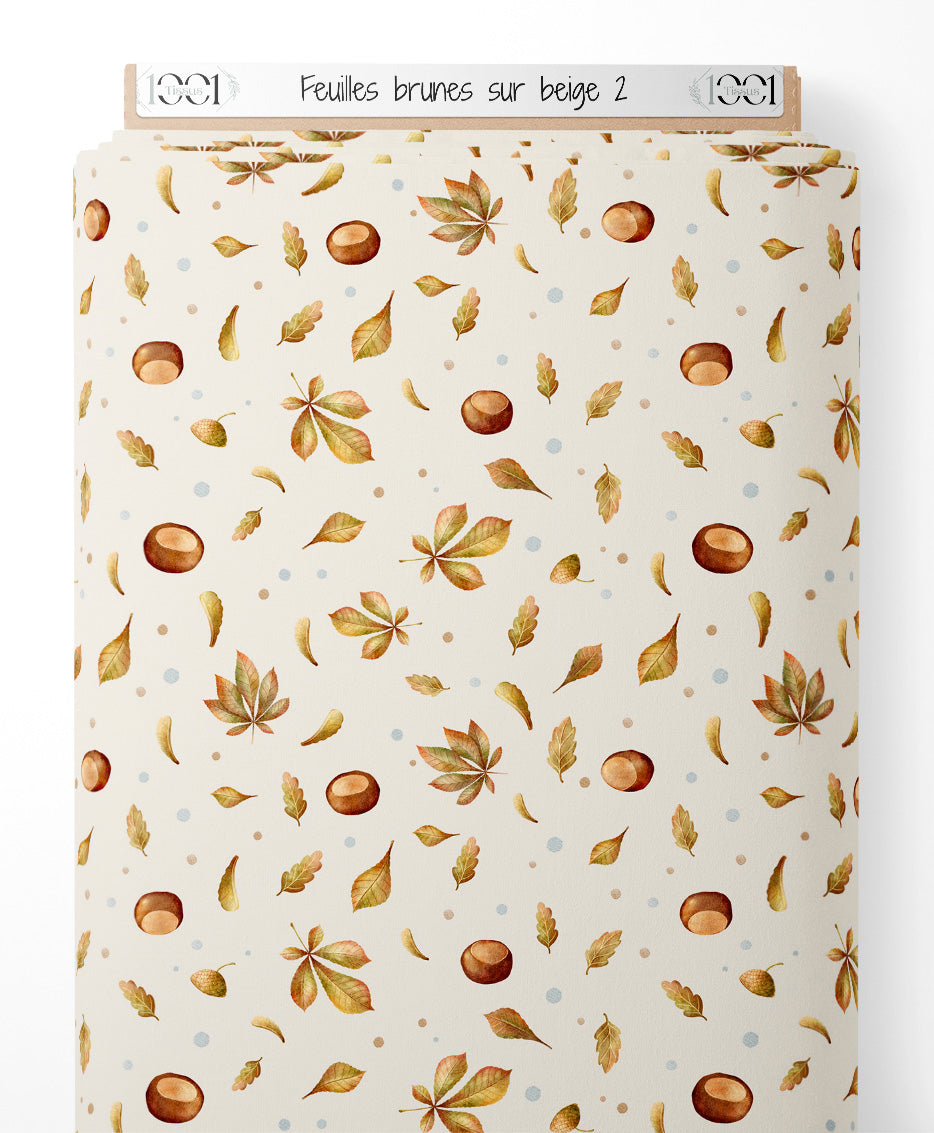 Tissu - Feuilles brunes sur beige 2