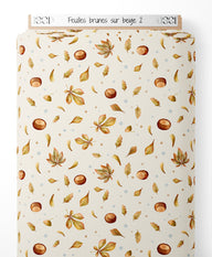 Tissu - Feuilles brunes sur beige 2