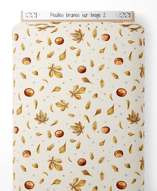 Tissu - Feuilles brunes sur beige 2