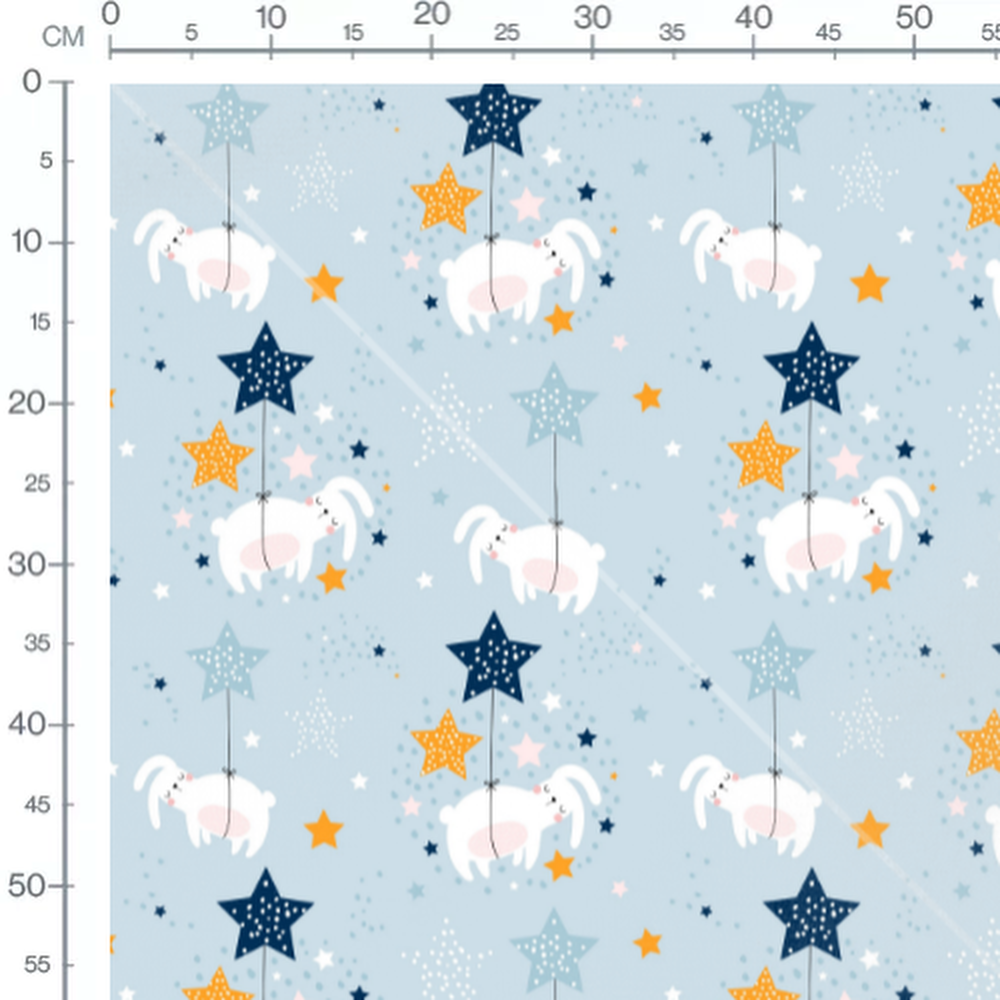 Tissu - Lapins avec étoiles colorées