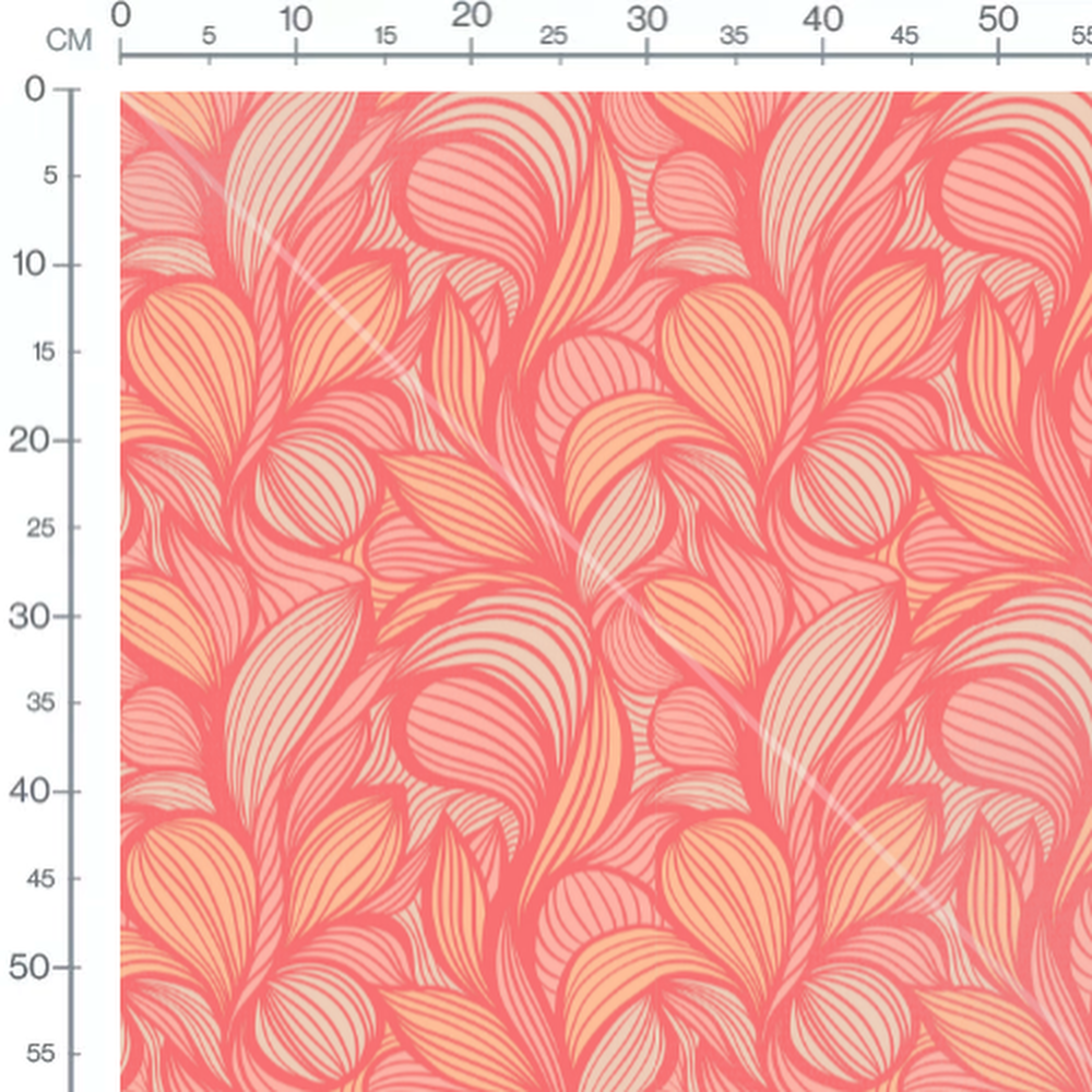 Tissu - Feuilles roses sur crème