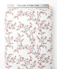 Tissu - Roses pâles et feuilles vertes