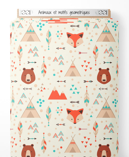 Tissu - Animaux et motifs géométriques