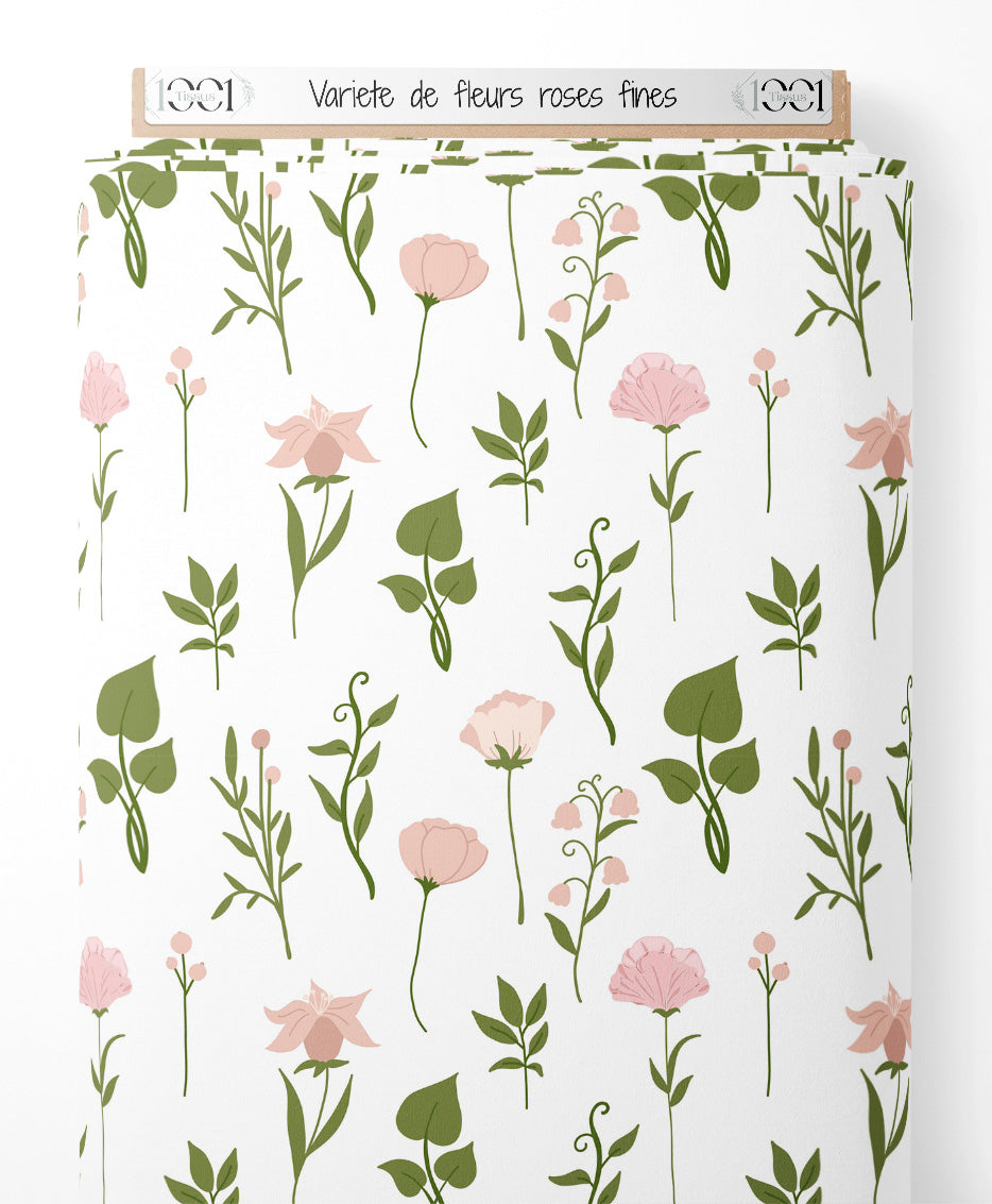 Tissu - Variété de fleurs roses fines