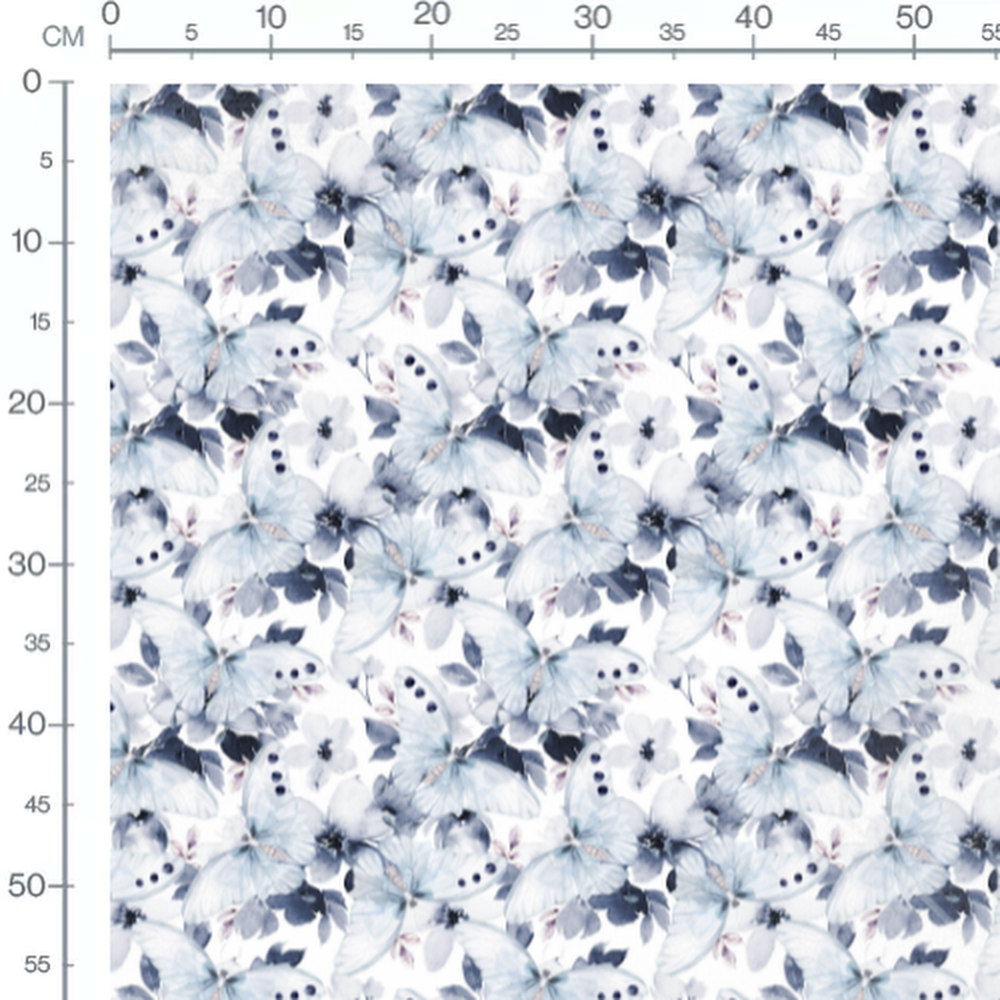 Tissu - Papillons bleus et fleurs