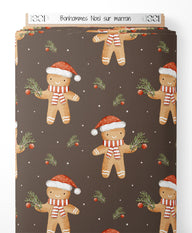 Tissu - Bonhommes Noël sur marron
