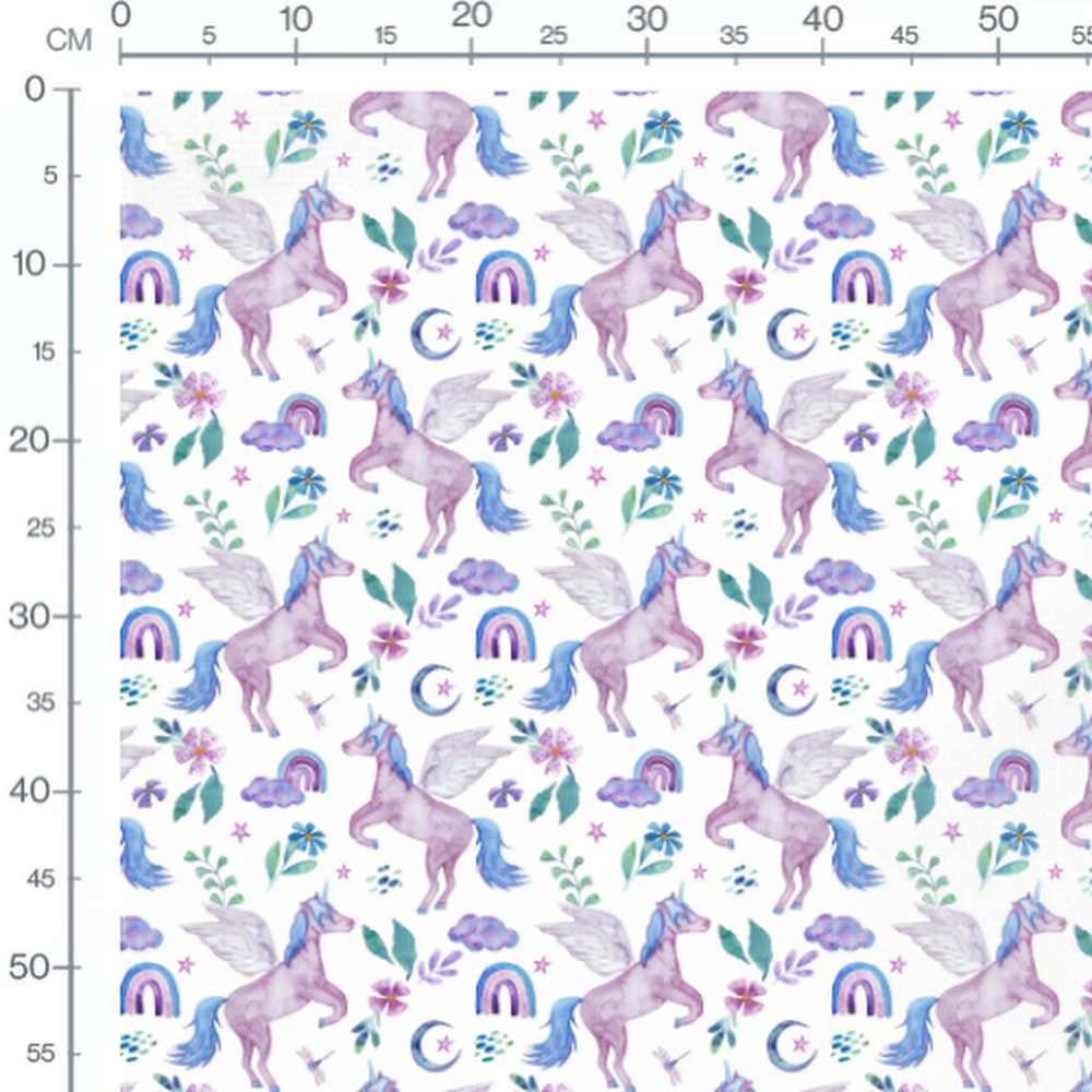 Tissu - Licornes violettes et nuages