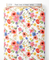 Tissu - Fleurs roses et bleues variées