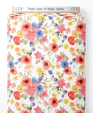 Tissu - Fleurs roses et bleues variées