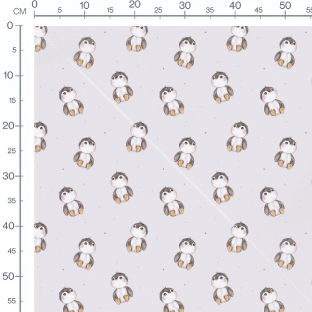Tissu - Pingouins aquarelle fond gris