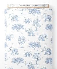 Tissu - Éléphants bleus et arbres